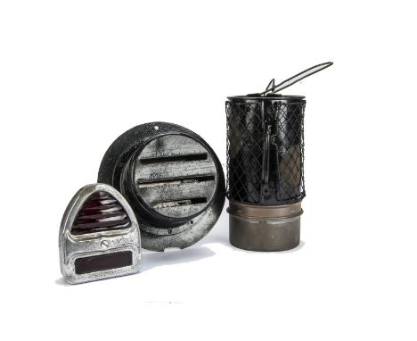 Motoring, a vintage red rear light possibly from an American vehicle, glass win lens of triangular form together with a "ever