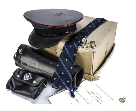 Motoring, a vintage 1950's RAC patrol mans cap together with belt pouch, belt, Tie, leather gaiters , buttons and white glove