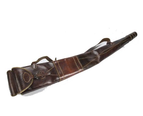 Shooting, a quality vintage leather twin gun slip, brown stitch reinforced back to back construction, fleece  lined with sepa