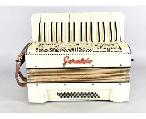 A 1950s Geraldo accordion, in simulated mother of pearl, in fitted case