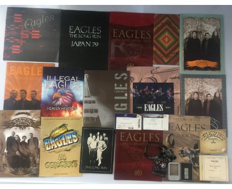 EAGLES - collection of 15 programmes, 2 tickets, (2014) a VIP pass, 2 CDs and a promotional USB stick relating to The Eagles.