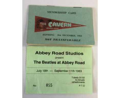 1964 CAVERN CARD & ABBEY ROAD TICKET - original 1964 Cavern Club membership card from the legendary Beatles venue along with 