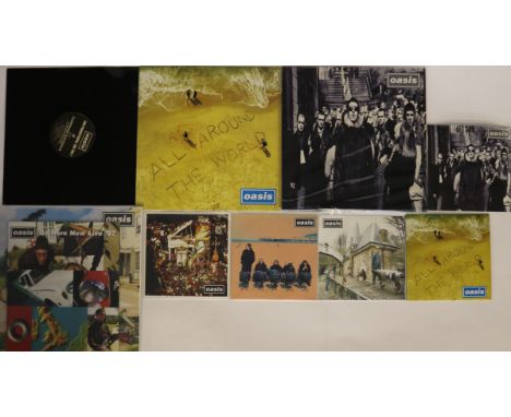 OASIS - A collector's' lot here with 1 x LP, 3 x 12" and 5 x 7" releases. Titles are Be Here Now (1st UK pressing from 1997 C