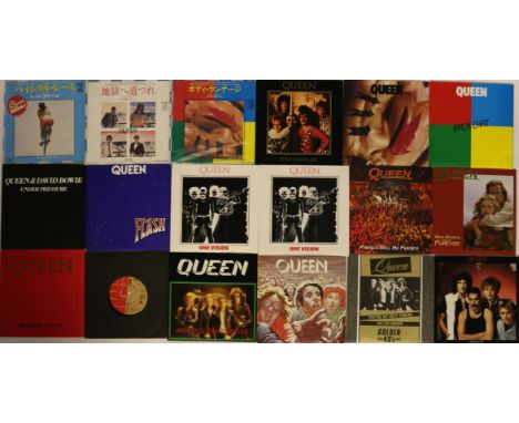 QUEEN - Lovely collection of 43 x extremely well presented 7" releases. Titles include Fat Bottomed Girls (Japanese p/s P-350