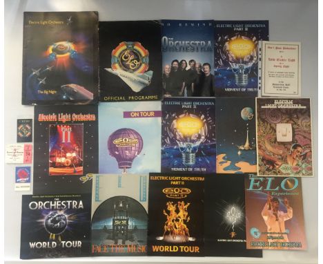 ELO PROGRAMMES - collection of around 15 programmes, a ticket (1981) and 2 x passes. Programmes include early examples from 1