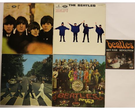 THE BEATLES - STUDIO LPs/EXPORT 45 - Ace selection of 4 x early UK pressing LPs and 1 x rare export 45. Titles are Hey Jude c