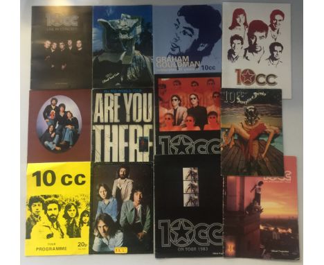 10CC PROGRAMMES & AUTOGRAPHS - collection of 12 programmes to include 1975 x 2 (one signed), 1976, 1977 (with ticket), 1978/9