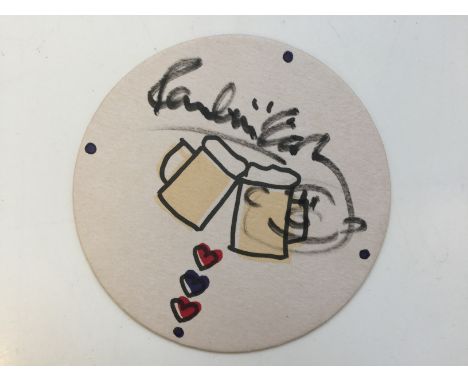 PAUL McCARTNEY - 1 x Ritzenhoff beer mat designed by Poonam Choudry, signed on the front in black marker pen by Paul McCartne
