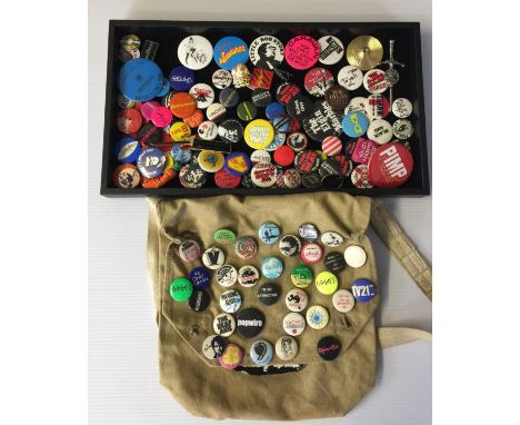 ROCK, REGGAE, PUNK & NEW WAVE BADGES - another great lot this time to include around 100 badges along with a military knapsac