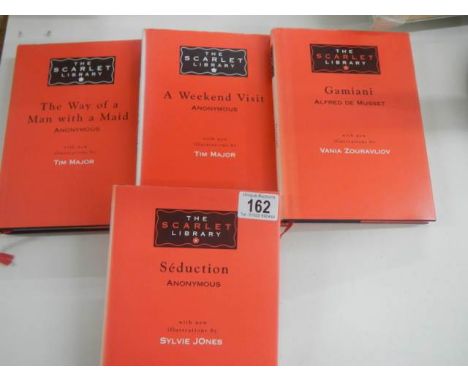 4 hard-back illustrated volumes "The Scarlet Library" (Erotic Print Society) in pristine condition plus paperback.