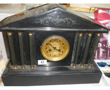 A Victorian slate Palladian style mantle clock, in working order, COLLECT ONLY.