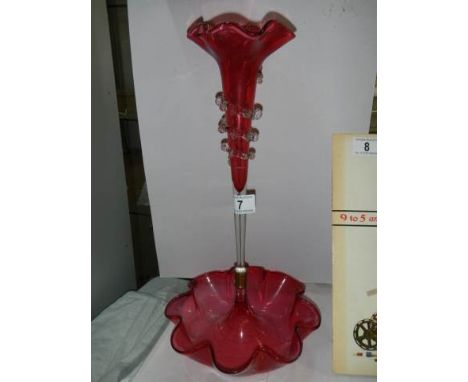 A single trumpet cranberry glass epergne.