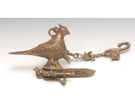 An Indian bronze hanging lamp, as a bird, 11cm high 