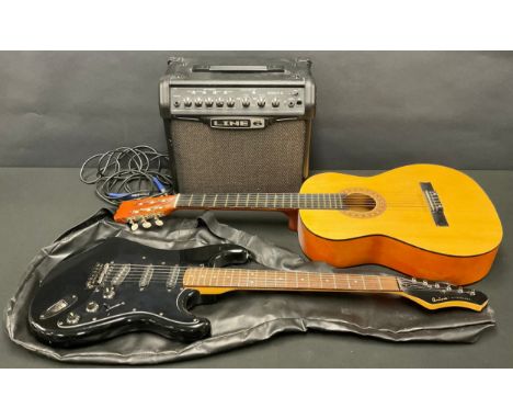 An Ontario Starmaker electric guitar; Another Artisan classical guitar, serial number 038630; A Line 6 Spider IV 15 watt ampl