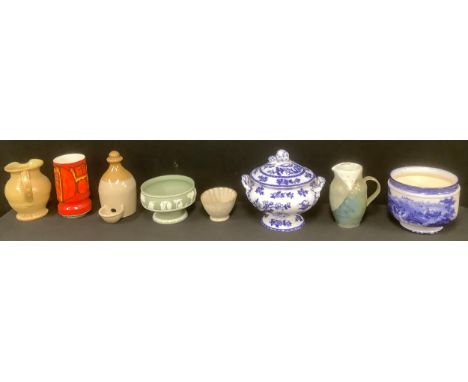 Ceramics - a Poole vase; a stoneware bird feeder; Wedgwood jasperware; jelly mould; etc (8) 