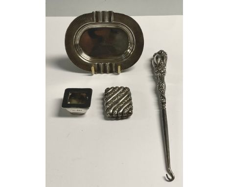 A George VI silver oval ashtray, milled border, 11cm wide, Birmingham 1939, 69g; a Victorian silver vesta case, Birmingham 18