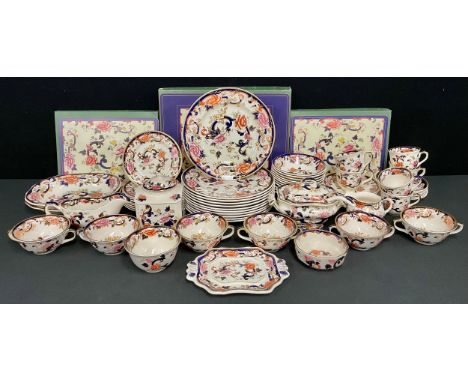 A Mason's Ironstone Mandalay pattern part dinner and tea service, comprising tureen and stand, serving dishes, sauce boat, el