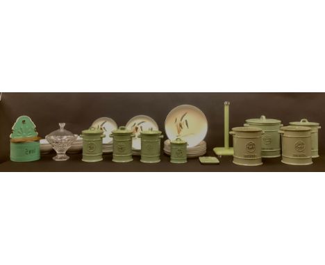 A quantity of Denby Greenwheat tableware, including dinner plates, dessert plates, side plates, etc; a mid 20th century green