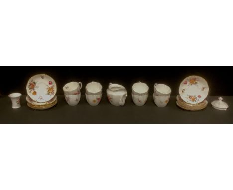 A Royal Crown Derby Posies pattern tea set, comprising tea pot, eight cups, nine saucers 