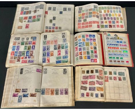 Stamps - box of seven old stamp albums, Linoln, Victory, Vieroy, Strand, Triumph, etc 