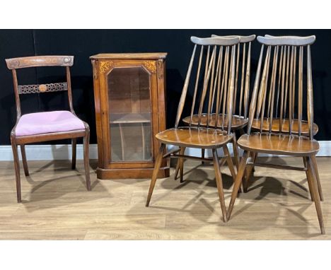 A set of four Ercol Goldsmith dining chairs; a post-Regency simulated rosewood and marquetry bar-back side chair; a Victorian