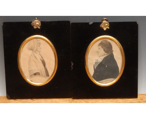 Littlejohn (early 19th century), a pair of portrait miniatures, of a portly gentleman, bust length, facing to dexter, and his