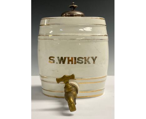 A Victorian scotch whisky barrel with brass tap, 23.5cm 