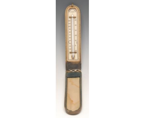 An early 20th century ivorine travelling mercury thermometer, by Negretti &amp; Zambra, London, 12.5cm long, cased 