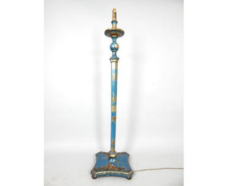 1920's blue Chinoiserie standard lamp with hexagonal column  