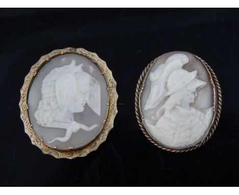 Two large cameo brooches, portrait studies of women, 4.6cm l. 