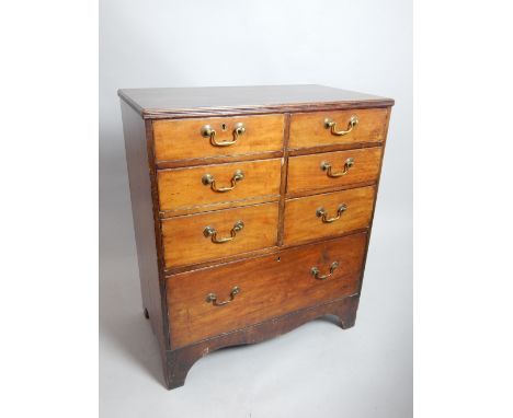 19th C unusual mahogany chest of drawers, six over one drawers, brass swan neck handles, bracket feet, 85cm w. 