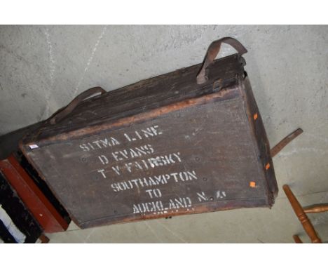 a vintage leather bound suit case or travel trunk marke Sitma line possibly rail or nautical related