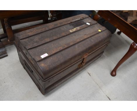 A vintage tin trunk or chest 63cm wide
