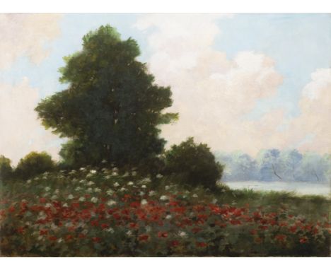 KAREL LANGER 1878 - 1947: BLOOMING MEADOW Before 1910 Oil on canvas 52,5 x 70,5 cm Signed: Lower left "K. Langer" Academic pa