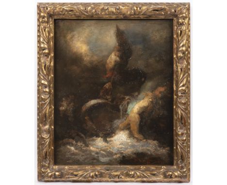 BENEŠ KNÜPFER 1844 - 1910: SHIPWRECK AT SEA Early 20th century Oil on canvas 41,5 x 33,5 cm Signed: Lower right "B Knüpfer" B