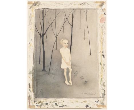 MILADA MAREŠOVÁ 1901 - 1987: CHILD IN THE WOODS 1928 Watercolour, paper In frame 24 x 16,5 cm Signed: Lower right "Milada Mar
