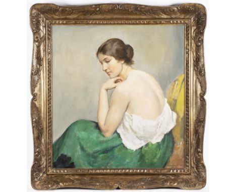 HUGO BOETTINGER 1880 - 1934: PORTRAIT OF A DANCER MILČA MAYER 1920 Oil on canvas 97 x 91 cm Signed: Lower right "H. Boettinge