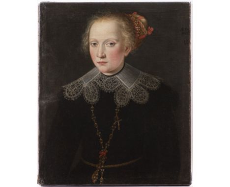 UNKNOWN AUTHOR: A GIRL'S PORTRAIT First half of 17th century Germany Oil on canvas 61,5 x 51 cm Signed: Unsigned Portrait of 