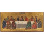 ICON - THE LAST SUPPER Ca. 1900 Russia Oil, wood, gilding 53 x 116,5 cm Traditional church theme