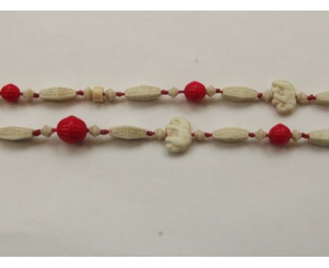 Vintage bone and stain bone necklace, 130 cm 
