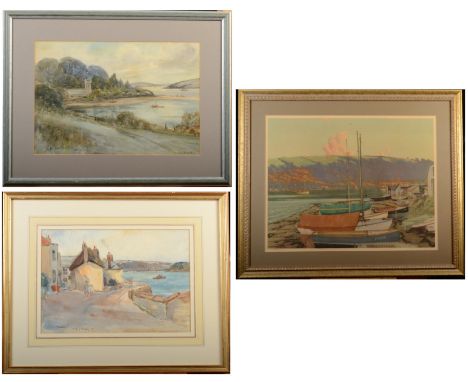 Charles PEARSBeached Boats Lithograph published by Frost & Reed Dated 1942Together with two S J Beer watercolours, St Mawes a