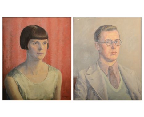 Harry J STAMMERS A portrait of Charles and Katherine Stammers Oil on canvas One signed and dated 1933 44 x 37cm 46 x 37cm Sta