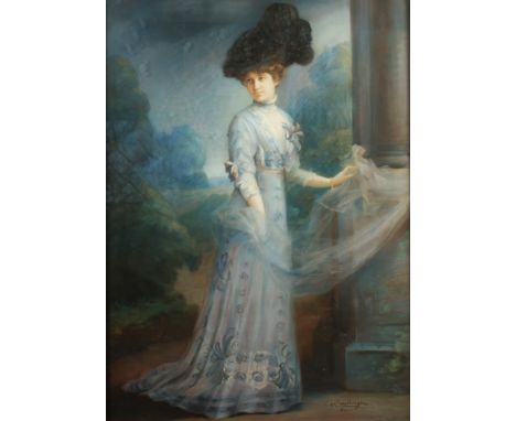 Jakob Heinrich REUTLINGERFull length portrait of a lady in blue Pastel Signed and inscribed 'Paris'98 x 70cm