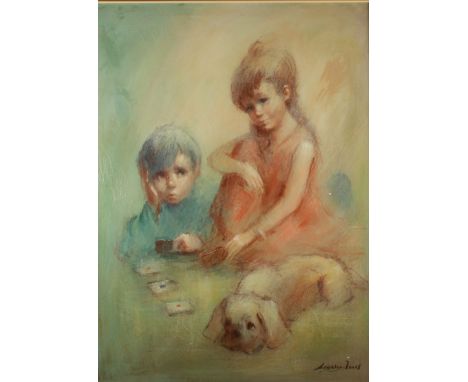 Barry LEIGHTON-JONESChildren playing cardsOil on canvas Signed102 x 76cm