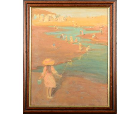 Philip OSMENT, E K SHARPETwo watercolours Another indistinctly signed watercolourAnd an oil , children on the beach by Pierre