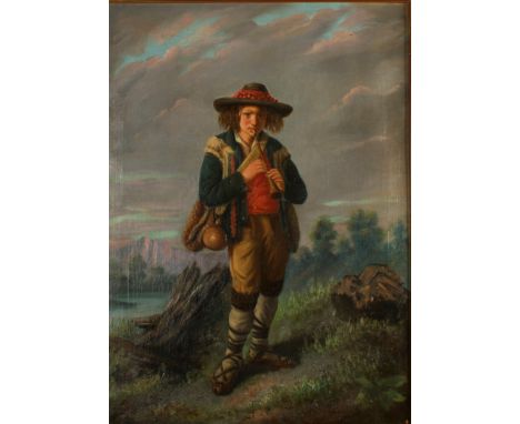 Italian School A young boy playing a pipeOil on canvas 65 x 47cm