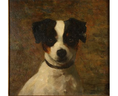 19th Century English School Portrait of a TerrierOil on panelRemains of signature22 x 23cm   Condition report:  Remains of si