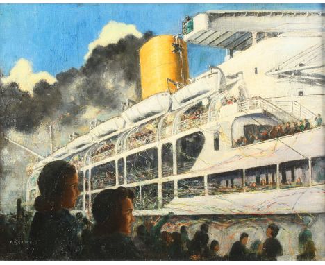 A K OLIVA Celebration of a Ferry Departing Oil on canvas Signed 39 x 50 cm