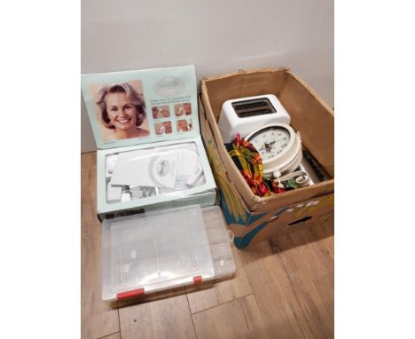 BOXED ADVANCED BEAUTY SYSTEM TOGETHER WITH MODERN WALL CLOCK TOASTER AND FLASK ETC