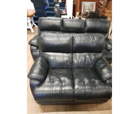 MODERN BLACK 3 SEATER RECLINING SOFA TOGETHER WITH A MATCHING 2 SEATER